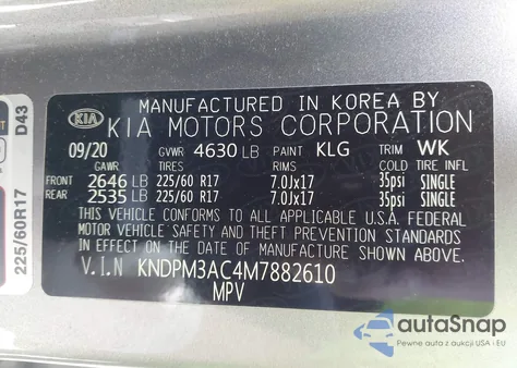 2021 Kia Sportage Lx z USA, uszkodzony, nr VIN KNDPM3AC4M7882610